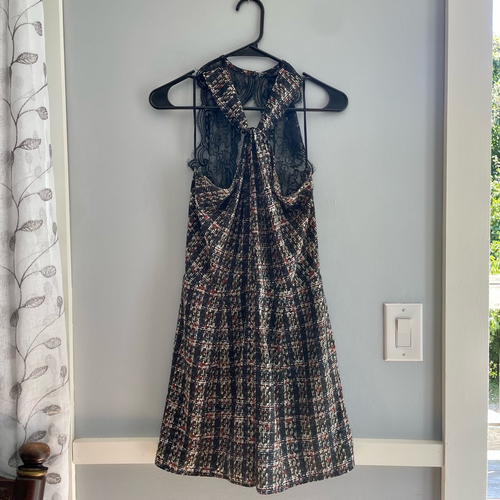 19 Cooper Black Plaid Lace-Back Romper